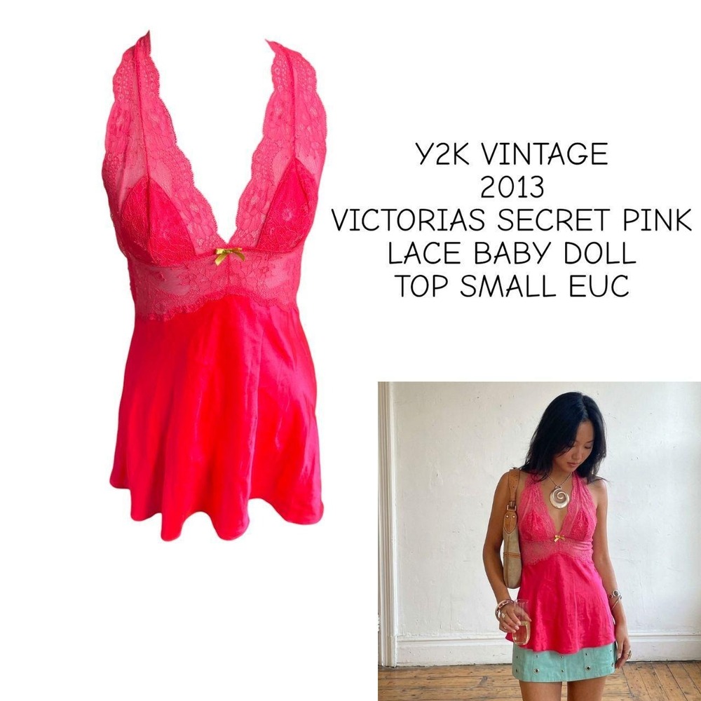 Gorgeous 2010s‎ archival Victoria's Secret halter-style babydoll slip top SMALL